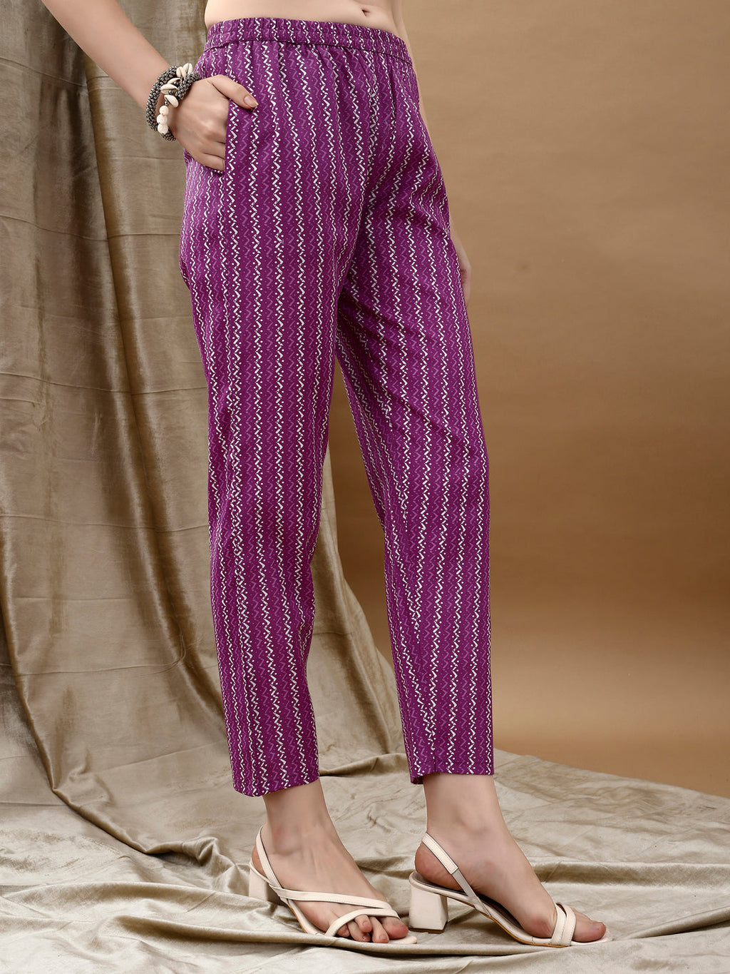 Ethnic Motifs Printed Kurta With Pant & Dupatta, Purple - Hiral Fashion - Distacart