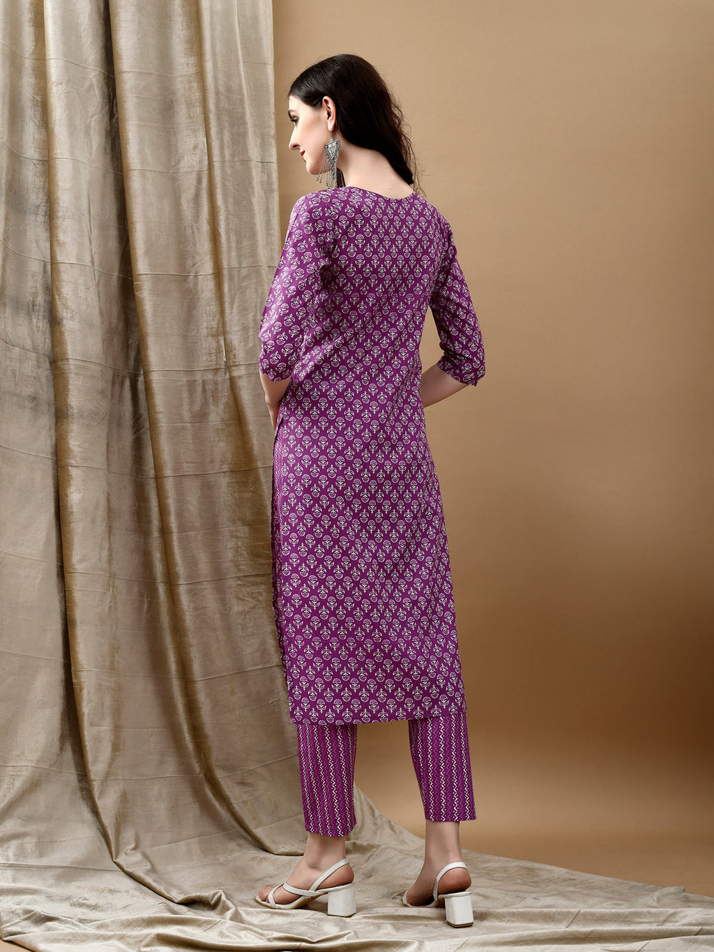 Ethnic Motifs Printed Kurta With Pant & Dupatta, Purple - Hiral Fashion - Distacart