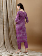 Ethnic Motifs Printed Kurta With Pant & Dupatta, Purple - Hiral Fashion - Distacart