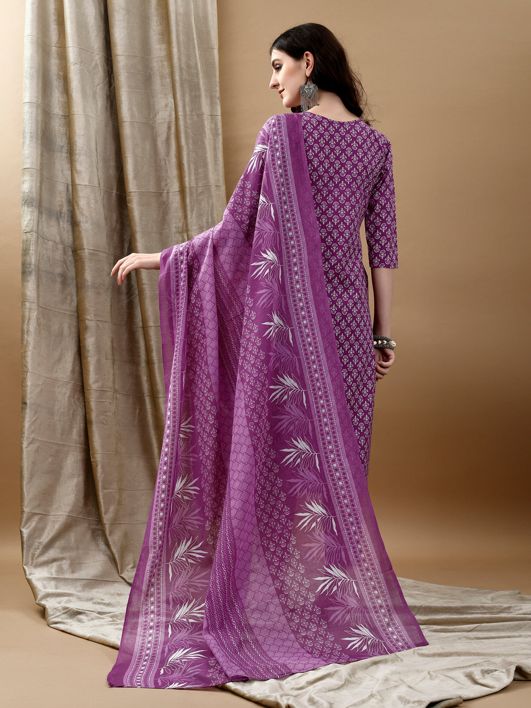 Ethnic Motifs Printed Kurta With Pant & Dupatta, Purple - Hiral Fashion - Distacart