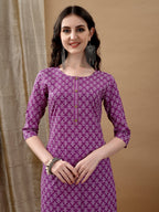 Ethnic Motifs Printed Kurta With Pant & Dupatta, Purple - Hiral Fashion - Distacart