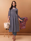 Nyra Cut Ethnic Motifs Printed Kurta With Pant & Dupatta, Blue - Hiral Fashion - Distacart
