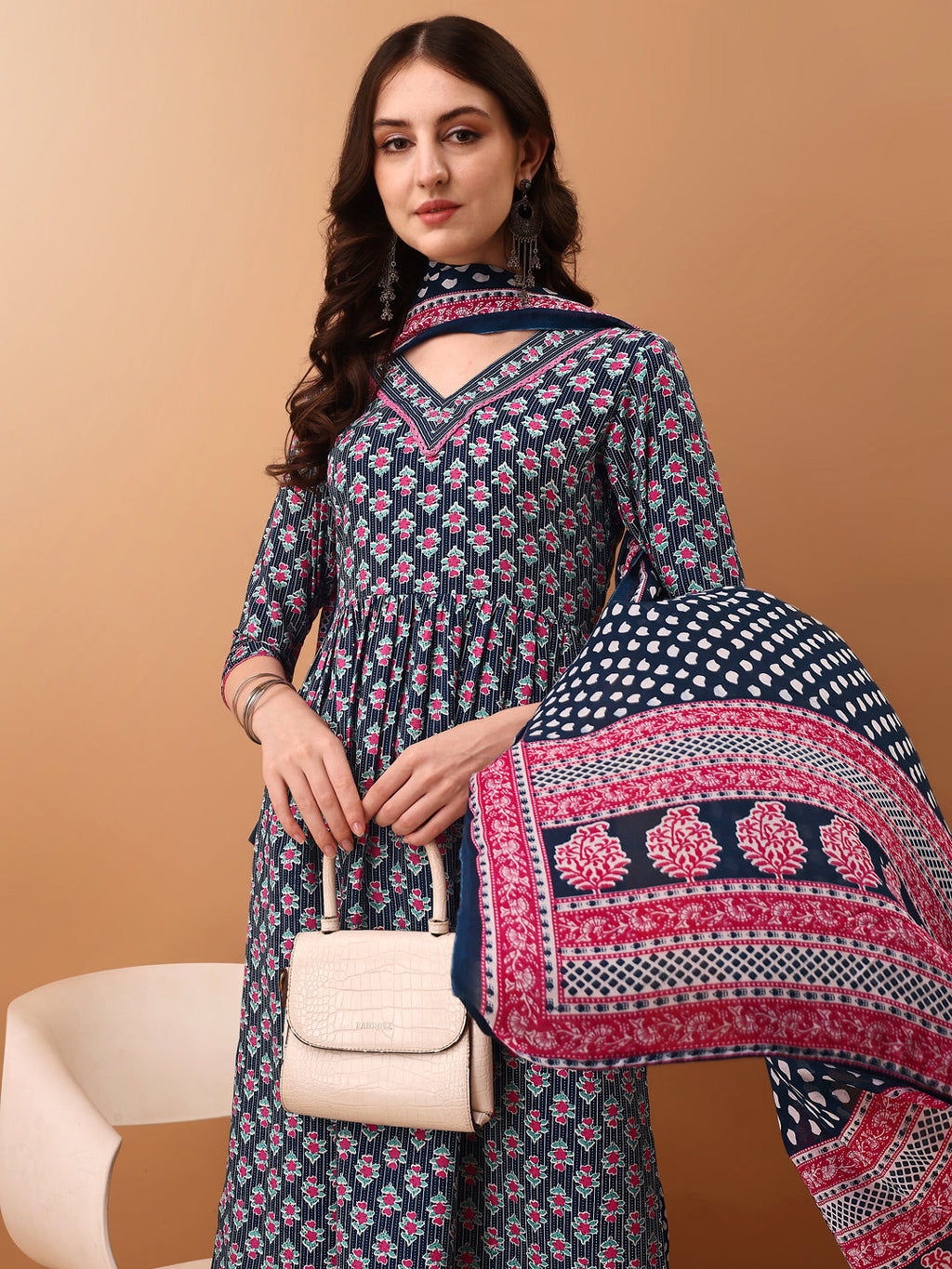 Nyra Cut Ethnic Motifs Printed Kurta With Pant & Dupatta, Blue - Hiral Fashion - Distacart