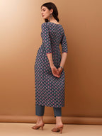 Nyra Cut Ethnic Motifs Printed Kurta With Pant & Dupatta, Blue - Hiral Fashion - Distacart