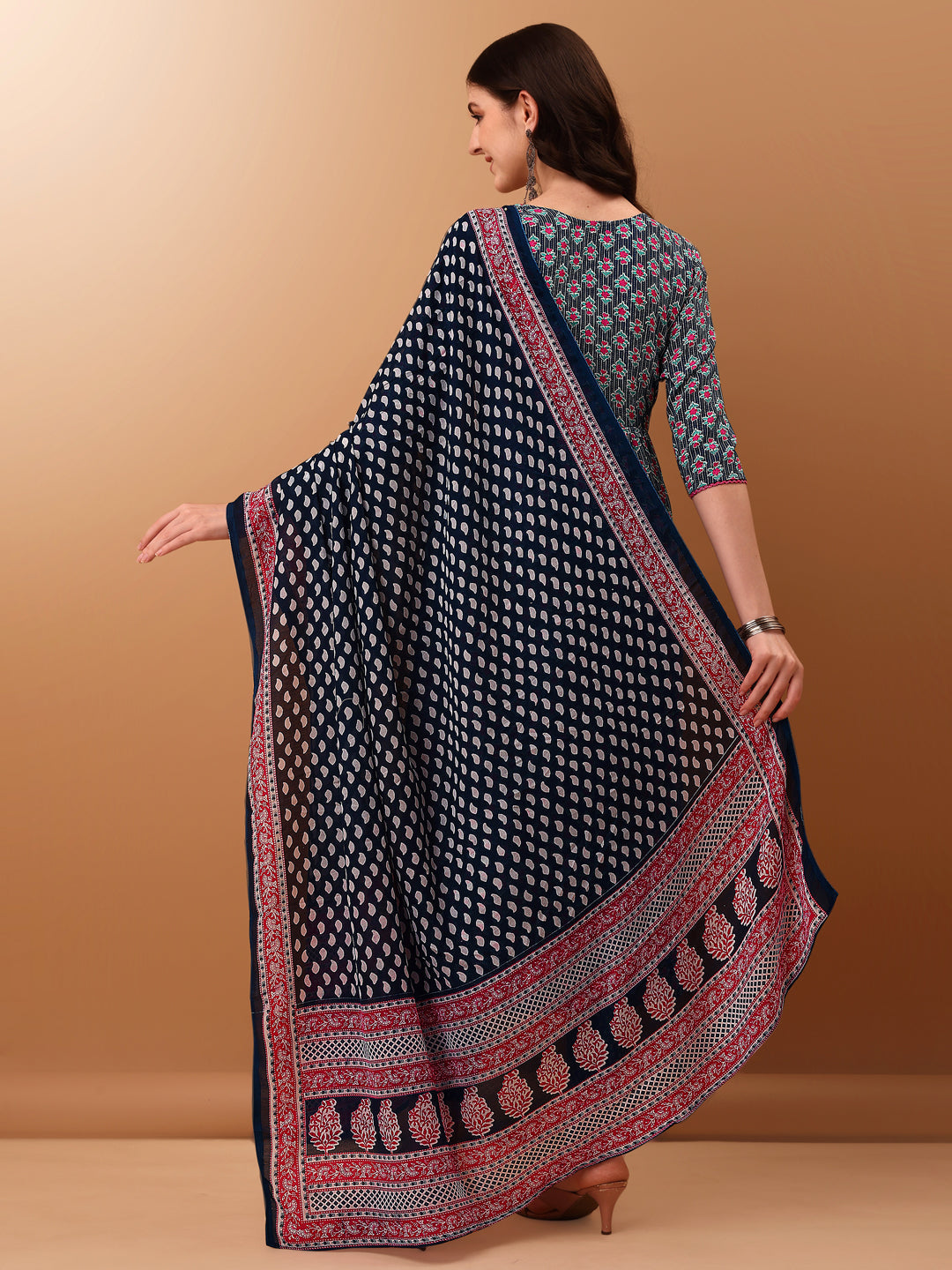Nyra Cut Ethnic Motifs Printed Kurta With Pant & Dupatta, Blue - Hiral Fashion - Distacart