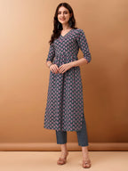 Nyra Cut Ethnic Motifs Printed Kurta With Pant & Dupatta, Blue - Hiral Fashion - Distacart