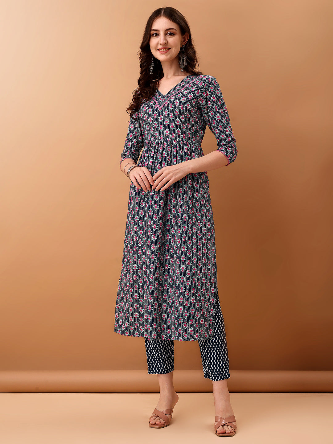 Nyra Cut Ethnic Motifs Printed Kurta With Pant & Dupatta, Blue - Hiral Fashion - Distacart