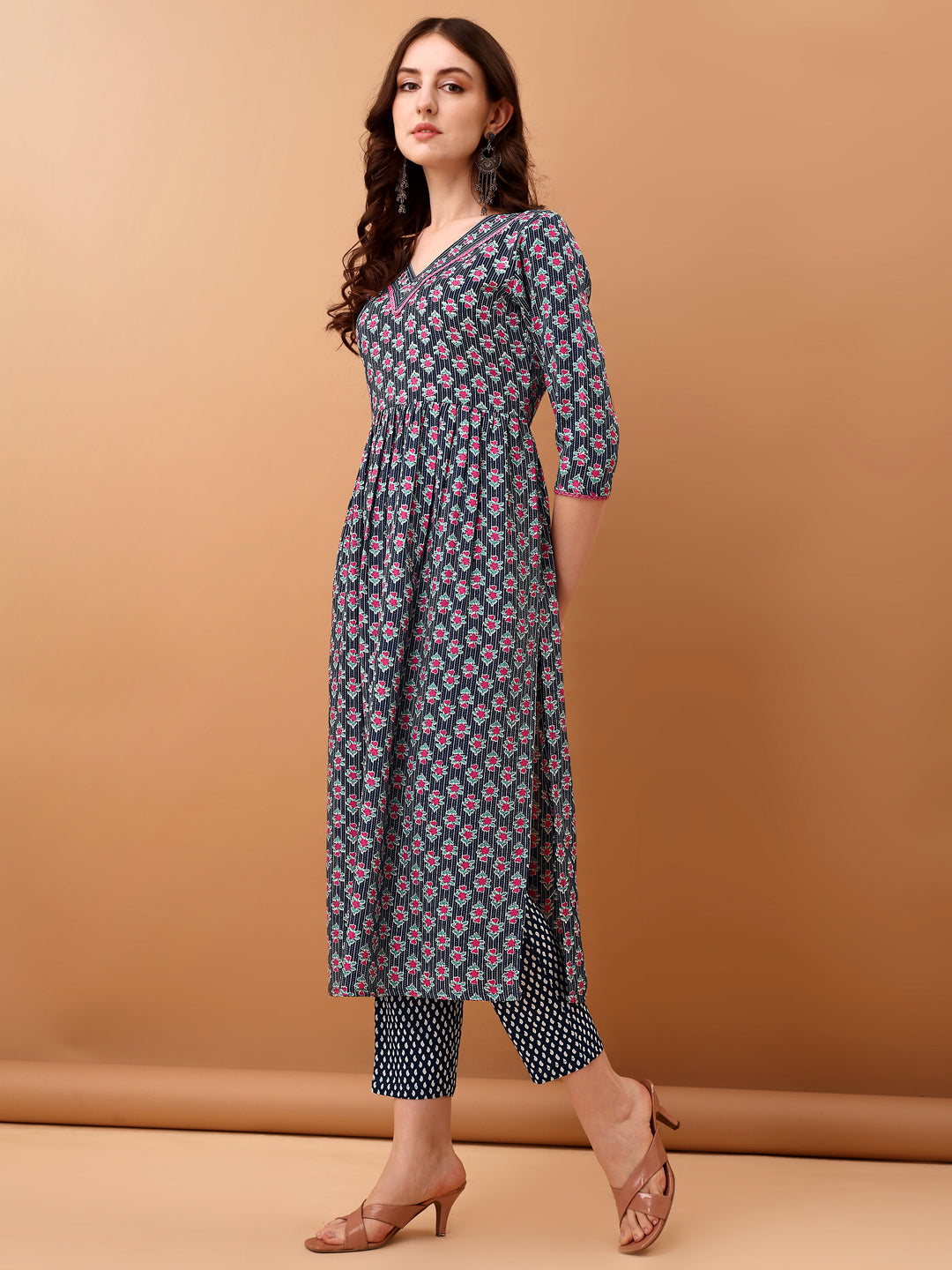 Nyra Cut Ethnic Motifs Printed Kurta With Pant & Dupatta, Blue - Hiral Fashion - Distacart
