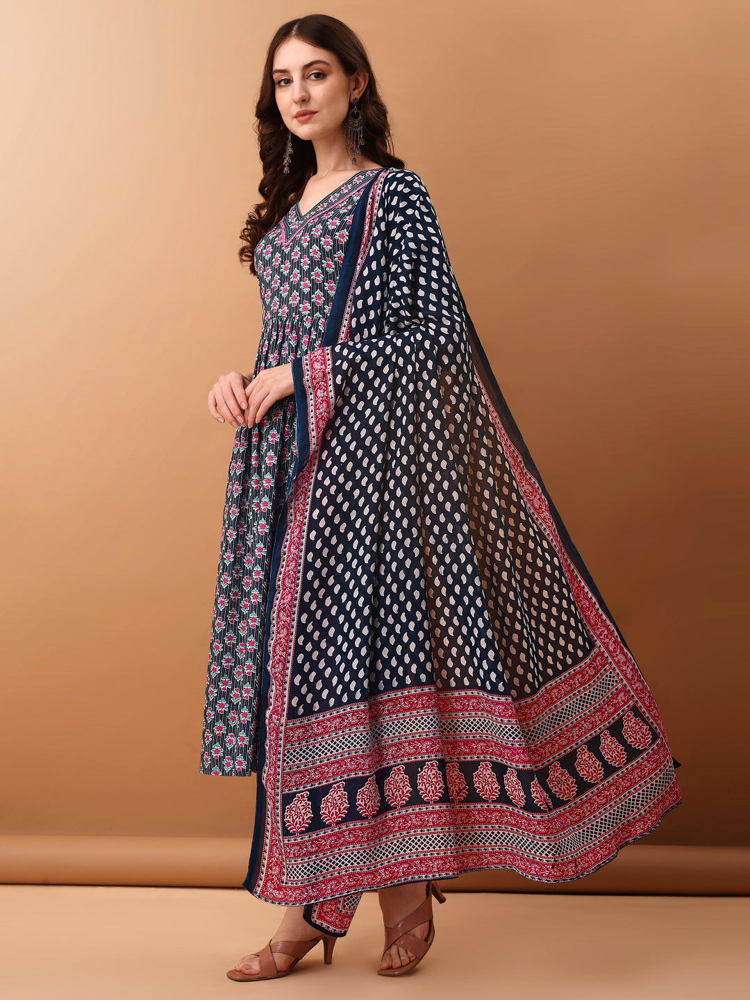 Nyra Cut Ethnic Motifs Printed Kurta With Pant & Dupatta, Blue - Hiral Fashion - Distacart