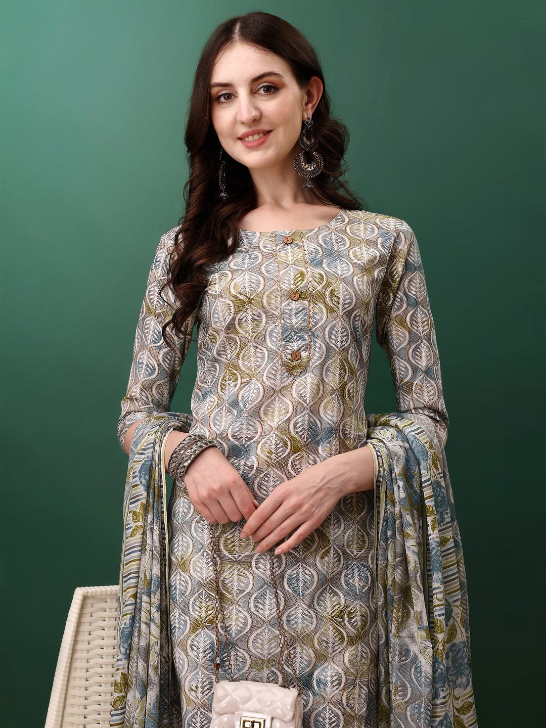 Floral Printed Kurta With Pant & Dupatta, Blue - Hiral Fashion - Distacart