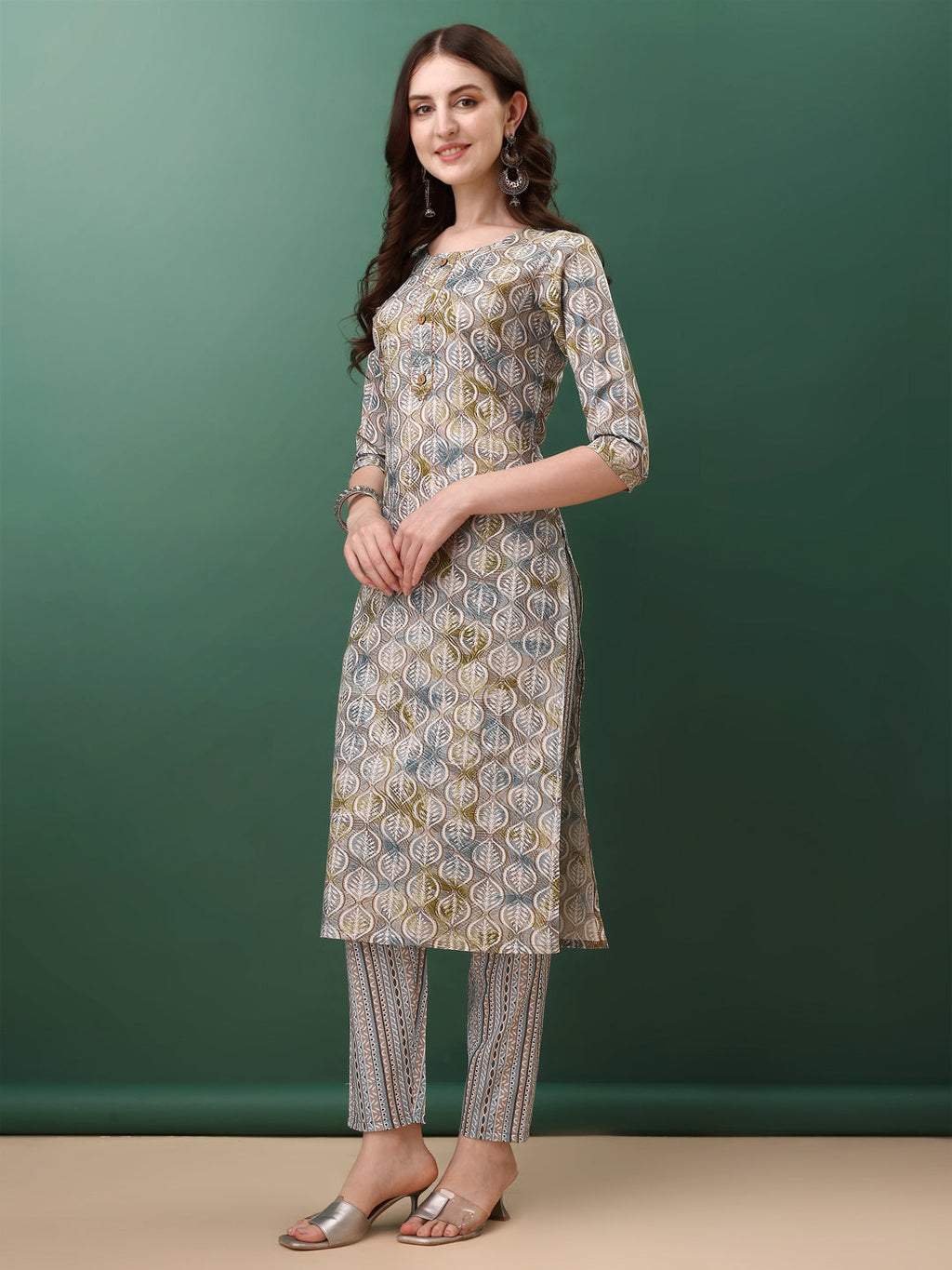 Floral Printed Kurta With Pant & Dupatta, Blue - Hiral Fashion - Distacart