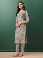Floral Printed Kurta With Pant & Dupatta, Blue - Hiral Fashion - Distacart