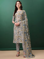 Floral Printed Kurta With Pant & Dupatta, Blue - Hiral Fashion - Distacart