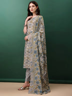 Floral Printed Kurta With Pant & Dupatta, Blue - Hiral Fashion - Distacart
