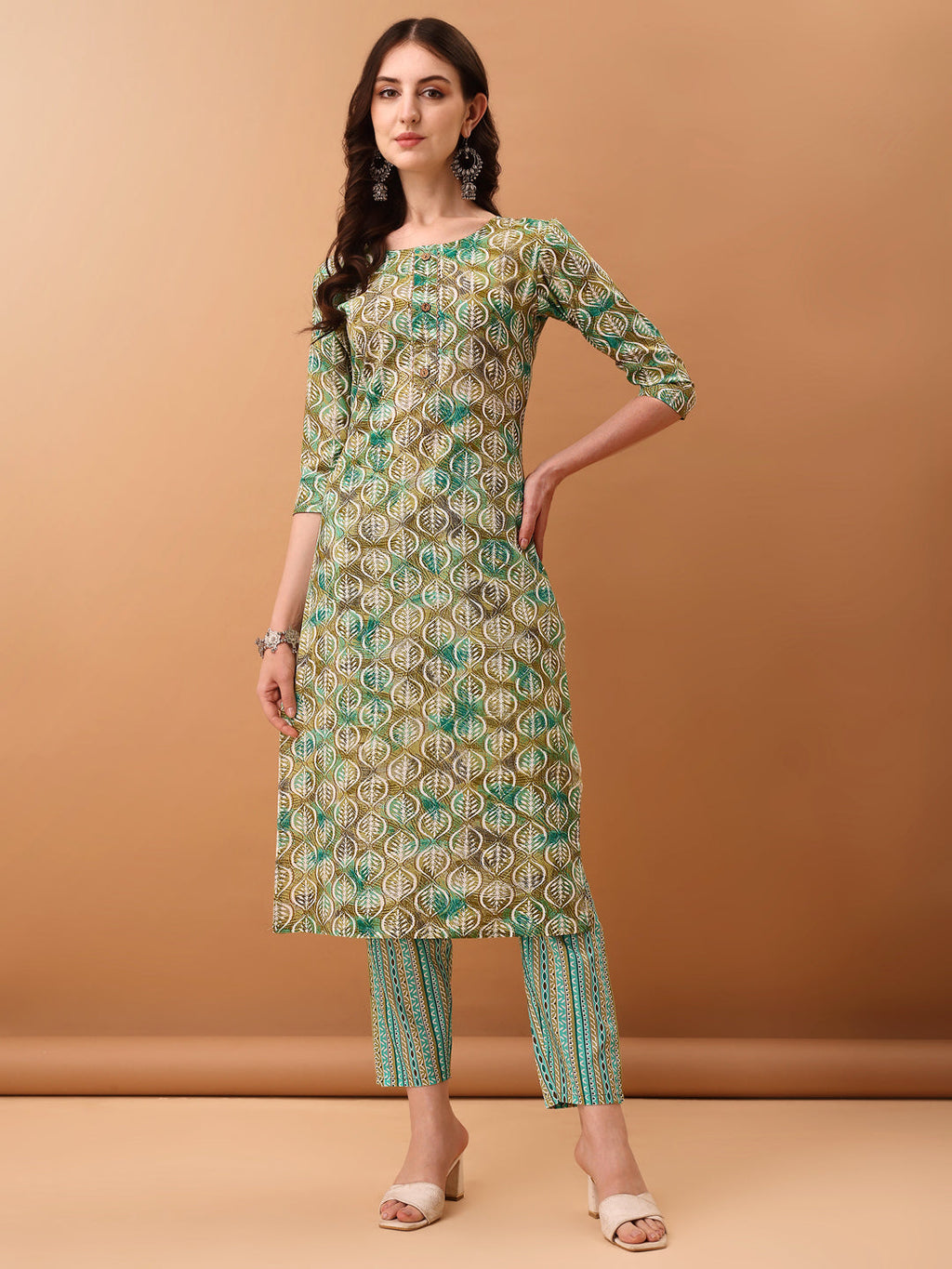 Floral Printed Kurta With Pant & Dupatta, Green - Hiral Fashion - Distacart