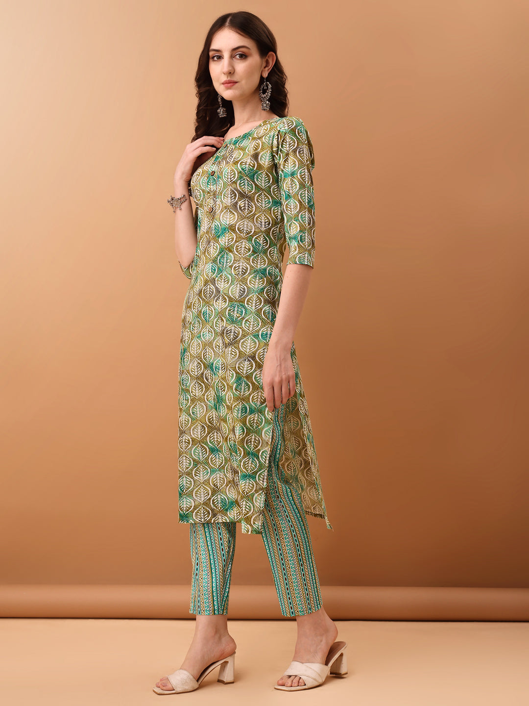 Floral Printed Kurta With Pant & Dupatta, Green - Hiral Fashion - Distacart