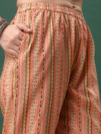 Floral Printed Kurta With Pant & Dupatta, Orange - Hiral Fashion - Distacart