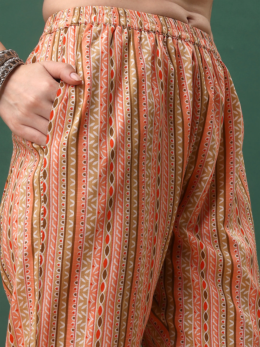 Floral Printed Kurta With Pant & Dupatta, Orange - Hiral Fashion - Distacart