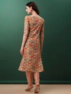 Floral Printed Kurta With Pant & Dupatta, Orange - Hiral Fashion - Distacart