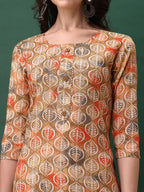 Floral Printed Kurta With Pant & Dupatta, Orange - Hiral Fashion - Distacart
