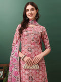 Floral Printed Kurta With Pant & Dupatta, Pink - Hiral Fashion - Distacart