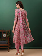 Floral Printed Kurta With Pant & Dupatta, Pink - Hiral Fashion - Distacart