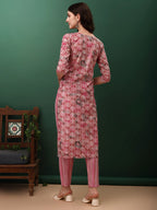 Floral Printed Kurta With Pant & Dupatta, Pink - Hiral Fashion - Distacart