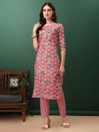 Floral Printed Kurta With Pant & Dupatta, Pink - Hiral Fashion - Distacart