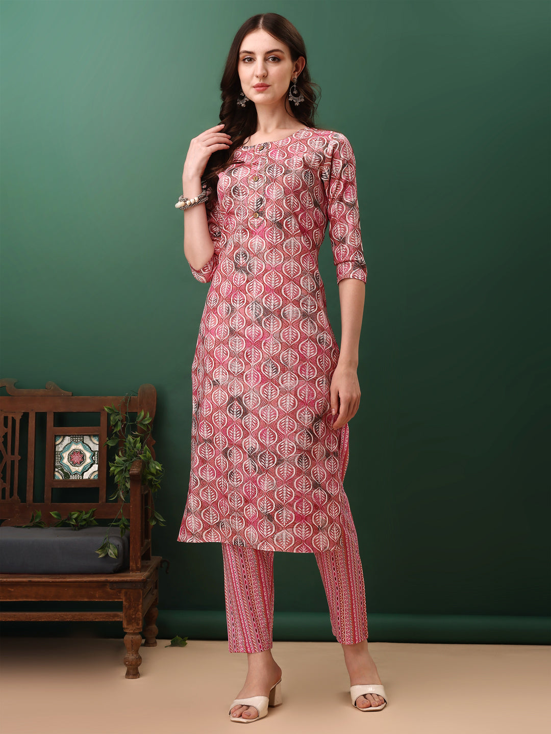Floral Printed Kurta With Pant & Dupatta, Pink - Hiral Fashion - Distacart