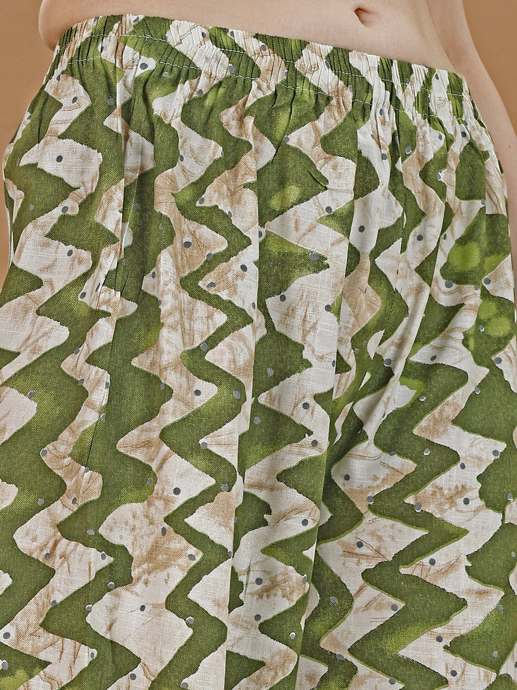 Chevron Printed Kurta With Palazzo Pant & Dupatta, Green - Hiral Fashion - Distacart