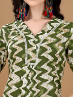 Chevron Printed Kurta With Palazzo Pant & Dupatta, Green - Hiral Fashion - Distacart