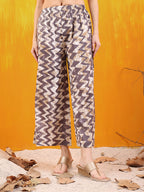 Chevron Printed Kurta With Palazzo Pant & Dupatta, Grey - Hiral Fashion - Distacart