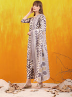 Chevron Printed Kurta With Palazzo Pant & Dupatta, Grey - Hiral Fashion - Distacart