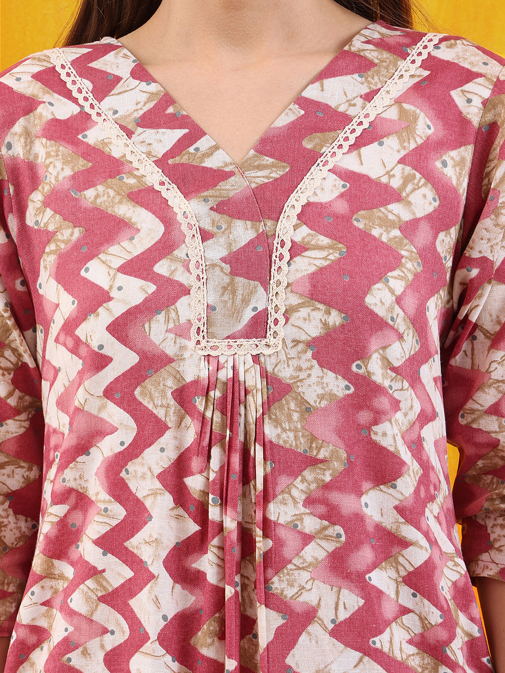 Chevron Printed Kurta With Palazzo Pant & Dupatta, Pink - Hiral Fashion - Distacart