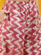 Chevron Printed Kurta With Palazzo Pant & Dupatta, Pink - Hiral Fashion - Distacart