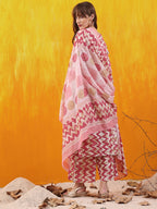 Chevron Printed Kurta With Palazzo Pant & Dupatta, Pink - Hiral Fashion - Distacart