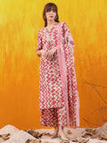 Chevron Printed Kurta With Palazzo Pant & Dupatta, Pink - Hiral Fashion - Distacart