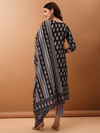 Floral Printed Kurta With Pant & Dupatta, Black - Hiral Fashion