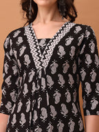 Floral Printed Kurta With Pant & Dupatta, Black - Hiral Fashion