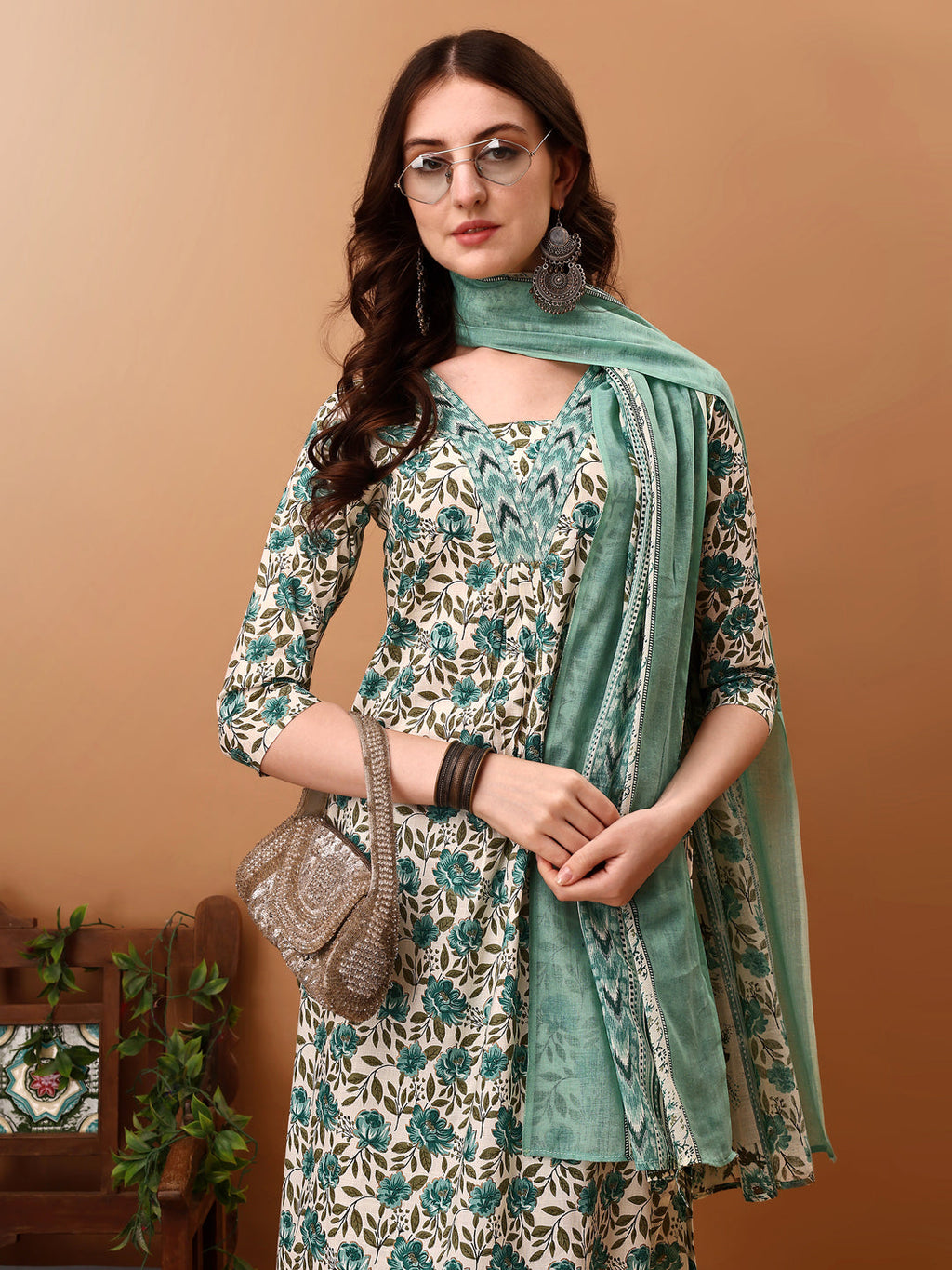 Floral Printed Kurta With Pant & Dupatta, Blue - Hiral Fashion - Distacart