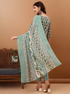 Floral Printed Kurta With Pant & Dupatta, Blue - Hiral Fashion - Distacart