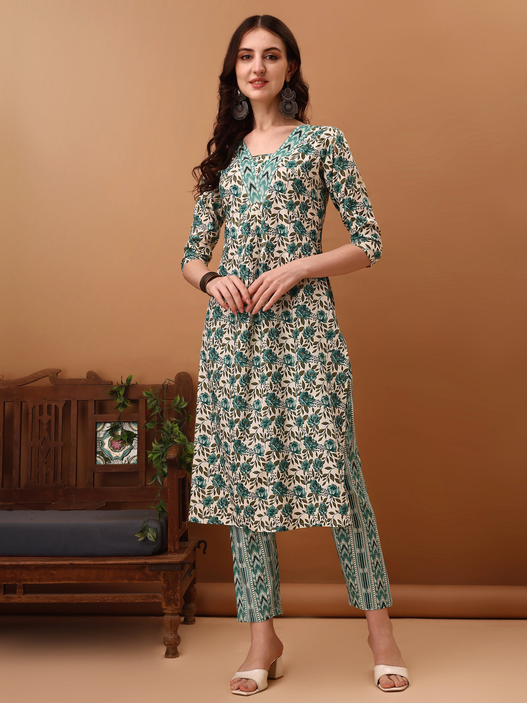 Floral Printed Kurta With Pant & Dupatta, Blue - Hiral Fashion - Distacart