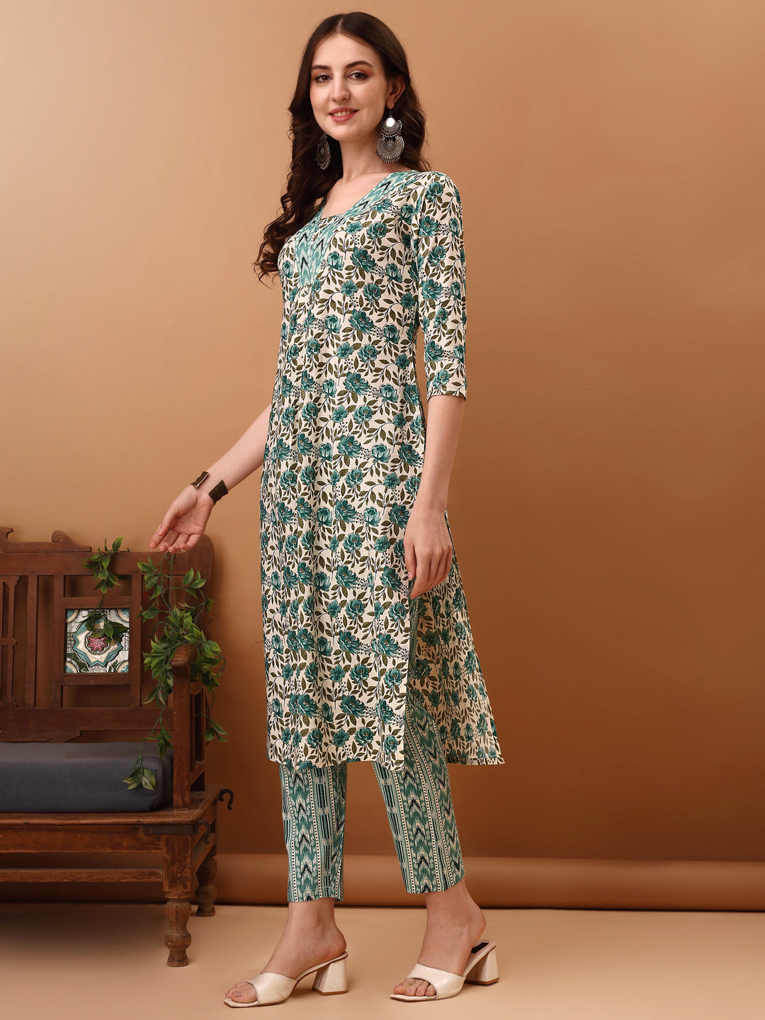 Floral Printed Kurta With Pant & Dupatta, Blue - Hiral Fashion - Distacart