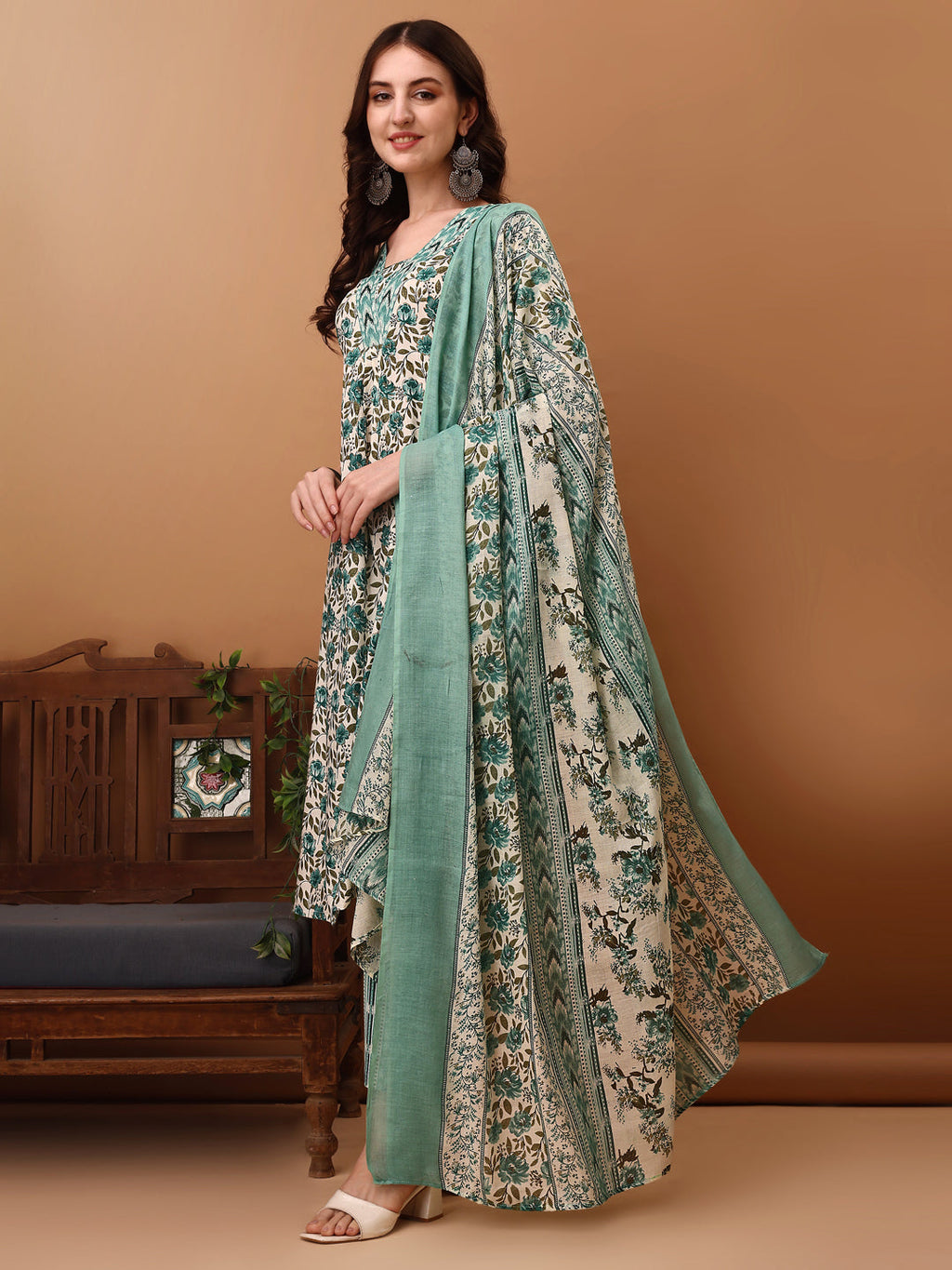 Floral Printed Kurta With Pant & Dupatta, Blue - Hiral Fashion - Distacart