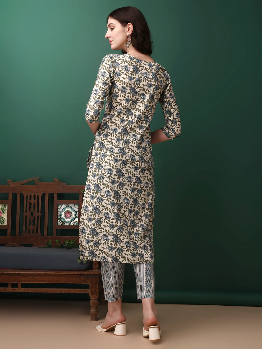 Floral Printed Kurta With Pant & Dupatta, Navy Blue - Hiral Fashion - Distacart