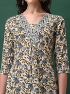 Floral Printed Kurta With Pant & Dupatta, Navy Blue - Hiral Fashion - Distacart