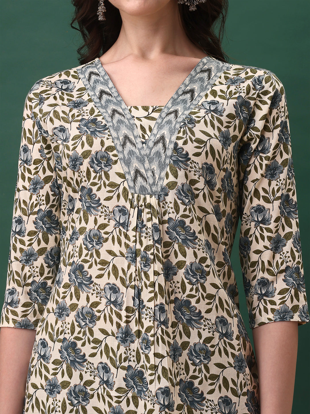 Floral Printed Kurta With Pant & Dupatta, Navy Blue - Hiral Fashion - Distacart