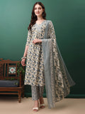 Floral Printed Kurta With Pant & Dupatta, Navy Blue - Hiral Fashion - Distacart
