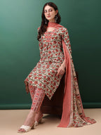 Floral Printed Kurta With Pant & Dupatta, Pink - Hiral Fashion - Distacart