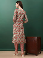 Floral Printed Kurta With Pant & Dupatta, Pink - Hiral Fashion - Distacart